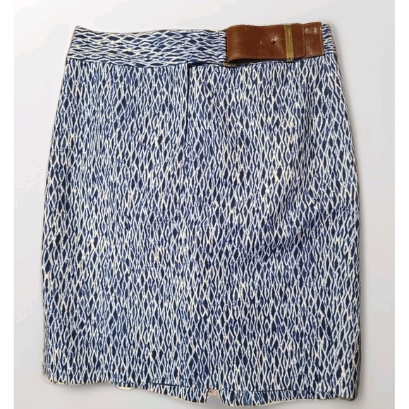 Michael Kors Blue Printed Faux Belt Pencil Skirt Sz 2 - Picture 1 of 12